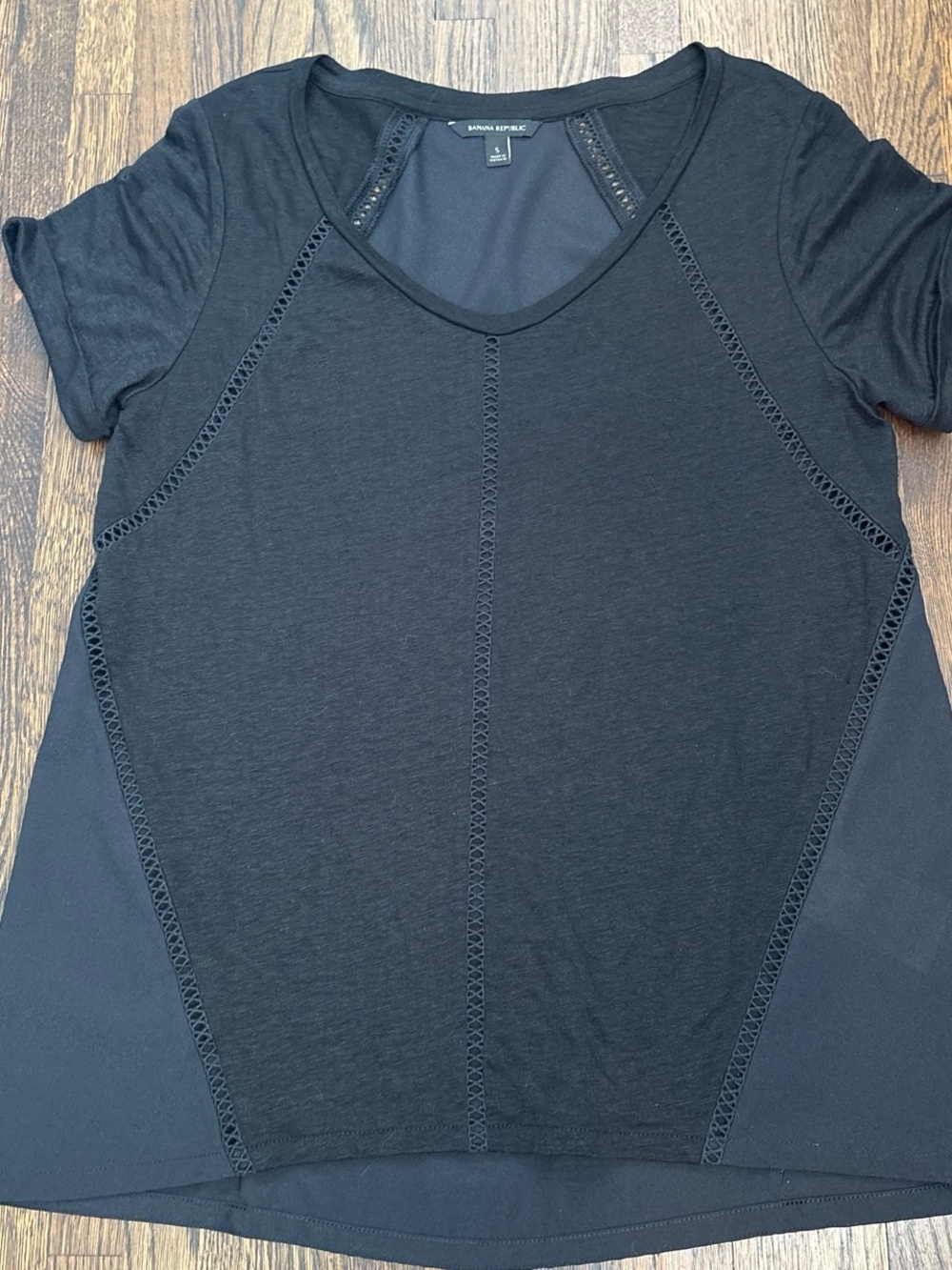 Banana Republic Black Short Sleeve Tee with Ladder Stitch Insets